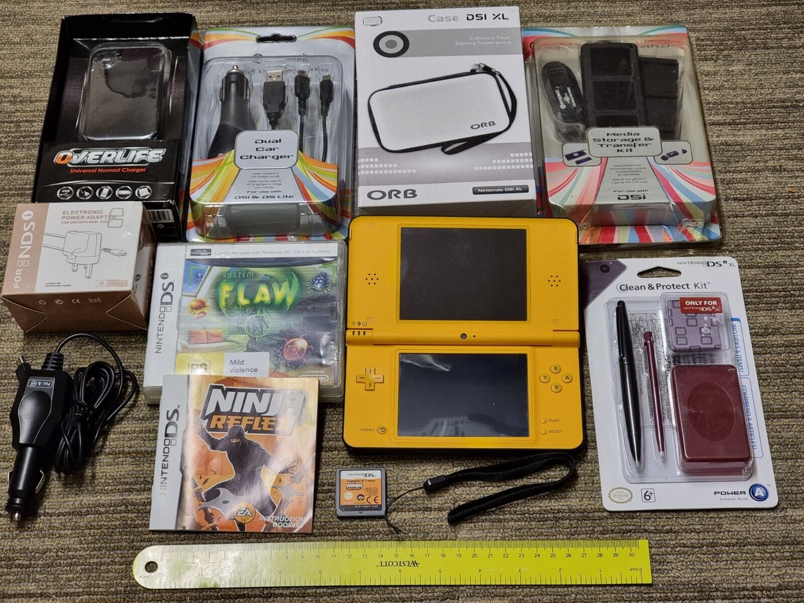 Nintendo DSi XL Console - Yellow - with Games and Charger