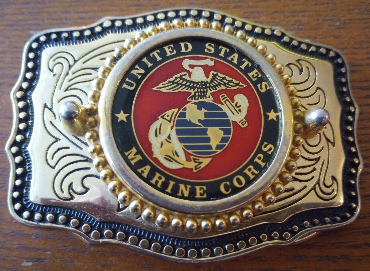 US Marine Corps Brass Belt Buckle USMC Made In USA Vi… Gem