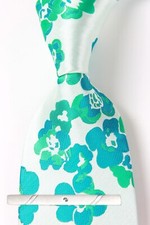 New Classic Floral Green Blue Silver Jacquard Weave 100 Silk Men's Necktie Tie