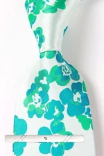 New Classic Floral Green Blue Silver Jacquard Weave 100% Silk Men's Necktie Tie