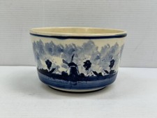 Vtg Delft Blue Holland Ceramic Bowl Handpainted Windmill / Viking Ship