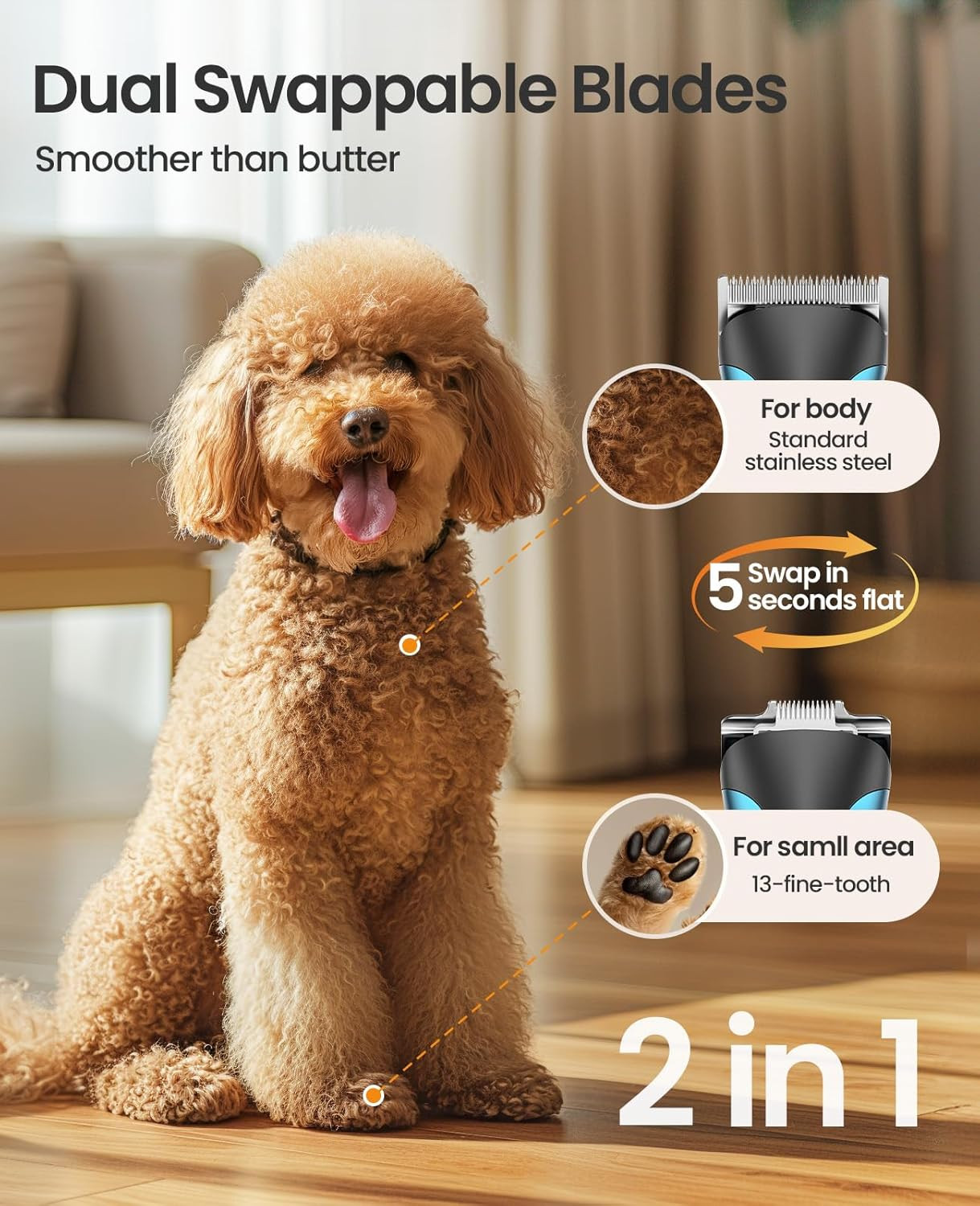 Tosatrice Cani Professionale 2 in 1 - Rasoio per Pelo Lungo e Folto - 2
