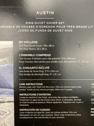 $350 Ralph Lauren Austin Diamond 3 Pc Cotton Duvet Cover Sham Set Grey Blue KING - Picture 4 of 9