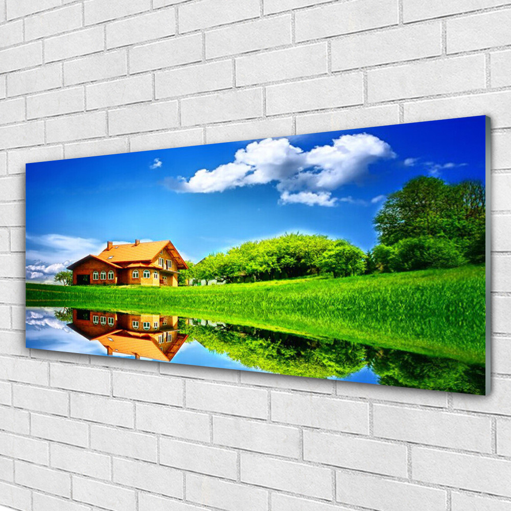 Image de lac et herbe deco pour creer un salon apaisant avec ce grand tableau mural