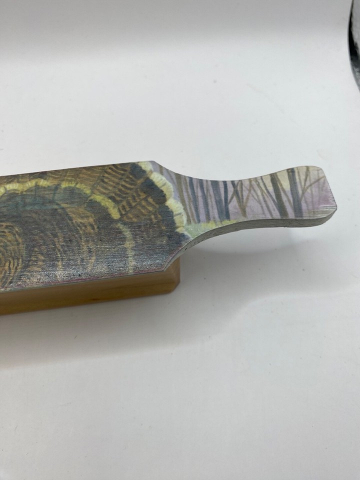 Wooden Amish Crafted Painted Lid Turkey Box Call Turkey Scene New