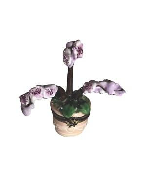 Limoges Trinket Box Orchids in Terracotta Pot Box