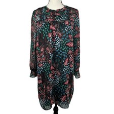 LOFT Petites Women's Shift Dress MP Medium Floral Multi Long Sleeve Lace Trim