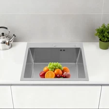 Drop in Kitchen Sink Stainless Steel Sink Single Bowl Sink Silver 55x45cm