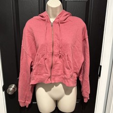 American Eagle Full Zip Hoodie Womens M Light Pink Crop Athleisure Streetwear