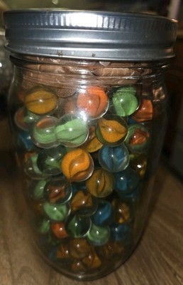 Vintage Crown Multi-colored Jar of Cat Eyes Variety Glass Marbles Home Decor,tb1