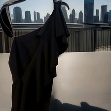 Nasty Gal Black One Shoulder Draped  Cocktail Shift Dress Size 8