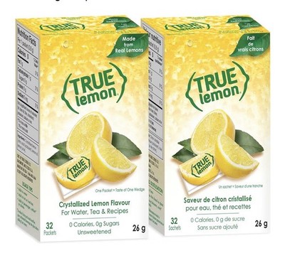 True Lemon Crystallized Lemon Flavor 32 Packets 26g Unsweetened Lot of 2
