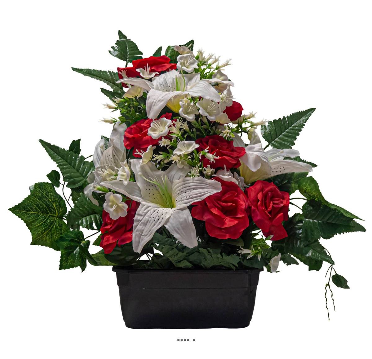 Jardinière de roses pour cimetière fleurs artificielles anti-UV rouge 50 cm