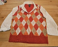 New York and Co Woman's Orange Argyle Top white Trim Size Large