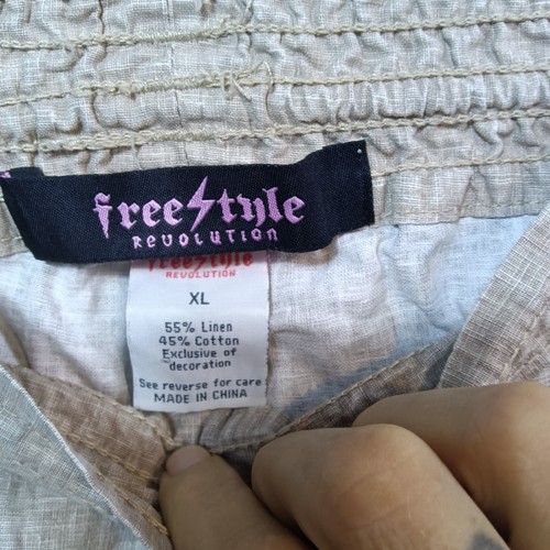Freestyle Revolution Womens XL Beige Tan Linen Blend Flare Pants Elastic Waist - Picture 3 of 9