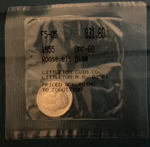 1955 Dime 90% Silver. Roosevelt Uncirculated - 60 Littleton Coin Co