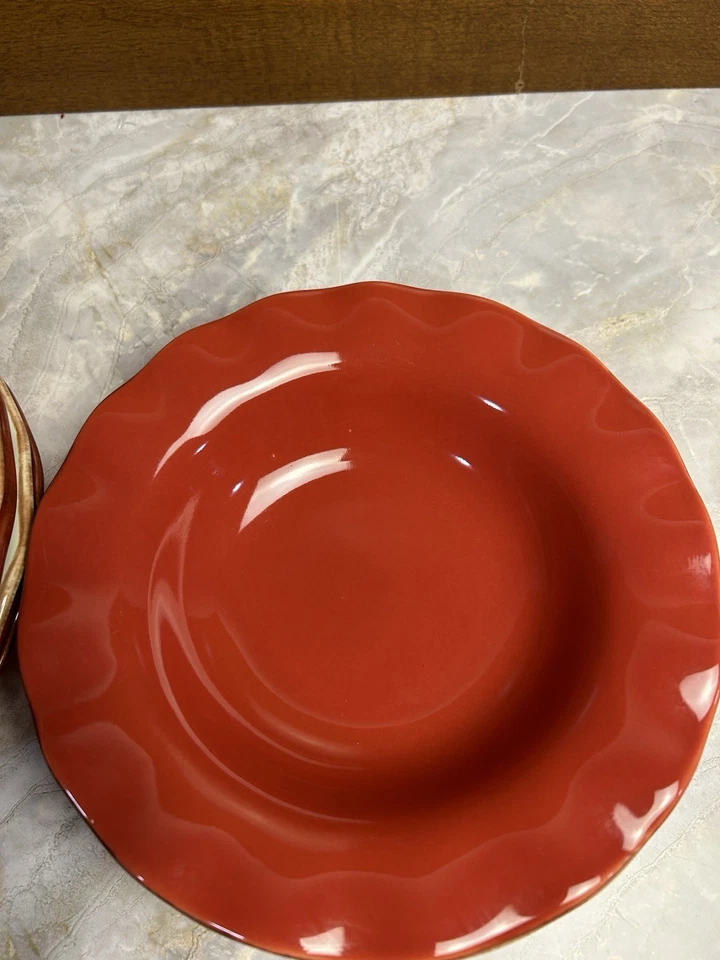 "Juego de 6 cuencos festoneados Park Designs Village Collection en rojo y beige 8,5""" Foto 3 de 4