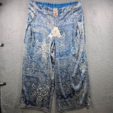  295 NEW Johnny Was Lauchlen Pants Women XXL Silk Wide Leg Graphic Blue Gray