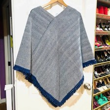 Vintage 60s 70s Woman's Handmade Tweed Poncho Hippie Folk Boho Western Earthy