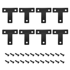 T Shape Bracket, 40x40x1mm Carbon Steel Mending Plates with Screws Black 8Pcs