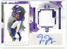 Justin Jefferson 2020 Panini Impeccable Silver Rookie Card RC Auto Patch /25 RPA. rookie card picture