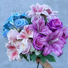 9-Stem Spring Bouquet Mixed Roses and Lilies for Wedding Home Decor