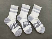 3 Pairs Bombas Honeycomb Women's 4-7 Gray Stripes Half Calf Socks Size S White