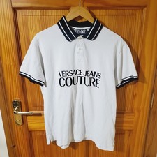 VERSACE JEANS COUTURE Polo Shirt Mens Short Sleeve Logo Collared White Size L