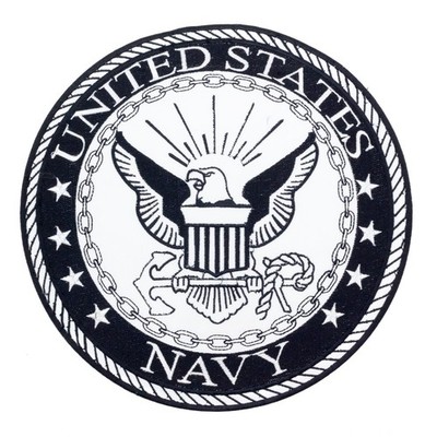 U.S. Navy Round Patch Black White Embroidered Iron On Biker Vest