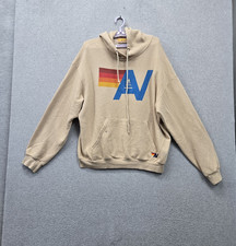 Aviator Nation Men Hoodie M Beige Logo Embroidered Graphic Relaxed Unisex READ