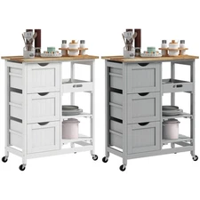 HOMCOM Rolling Kitchen Island Utility Serving Cart with Shelves and Drawers