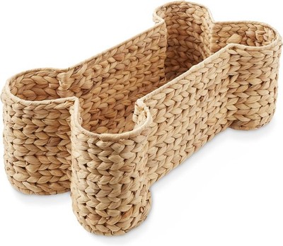 Dog Bone Shaped Storage Basket Natural Large Woven Water Hyacinth Pet Toy