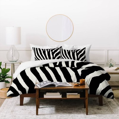 Queen/Full Natalie Baca Zebra Stripes Duvet Set Black/White - Deny