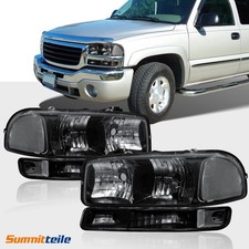Black Headlights Assembly Bumper Headlamps For 1999-2006 Gmc Sierra Yukon