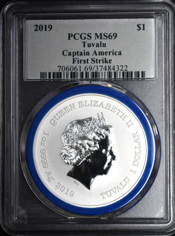 2019 Tuvalu $1 Captain America PCGS MS69 First Strike 1 ozt .9999