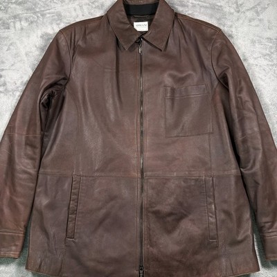 Giorgio Armani Collection Leather Jacket Mens 50 Brown Lambskin Lined Full Zip