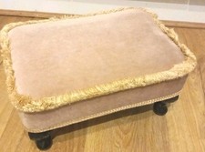 Vintage Sherborne  Foot Stool Fotstool Draylon Velvet Footstool Beige Wood Leg