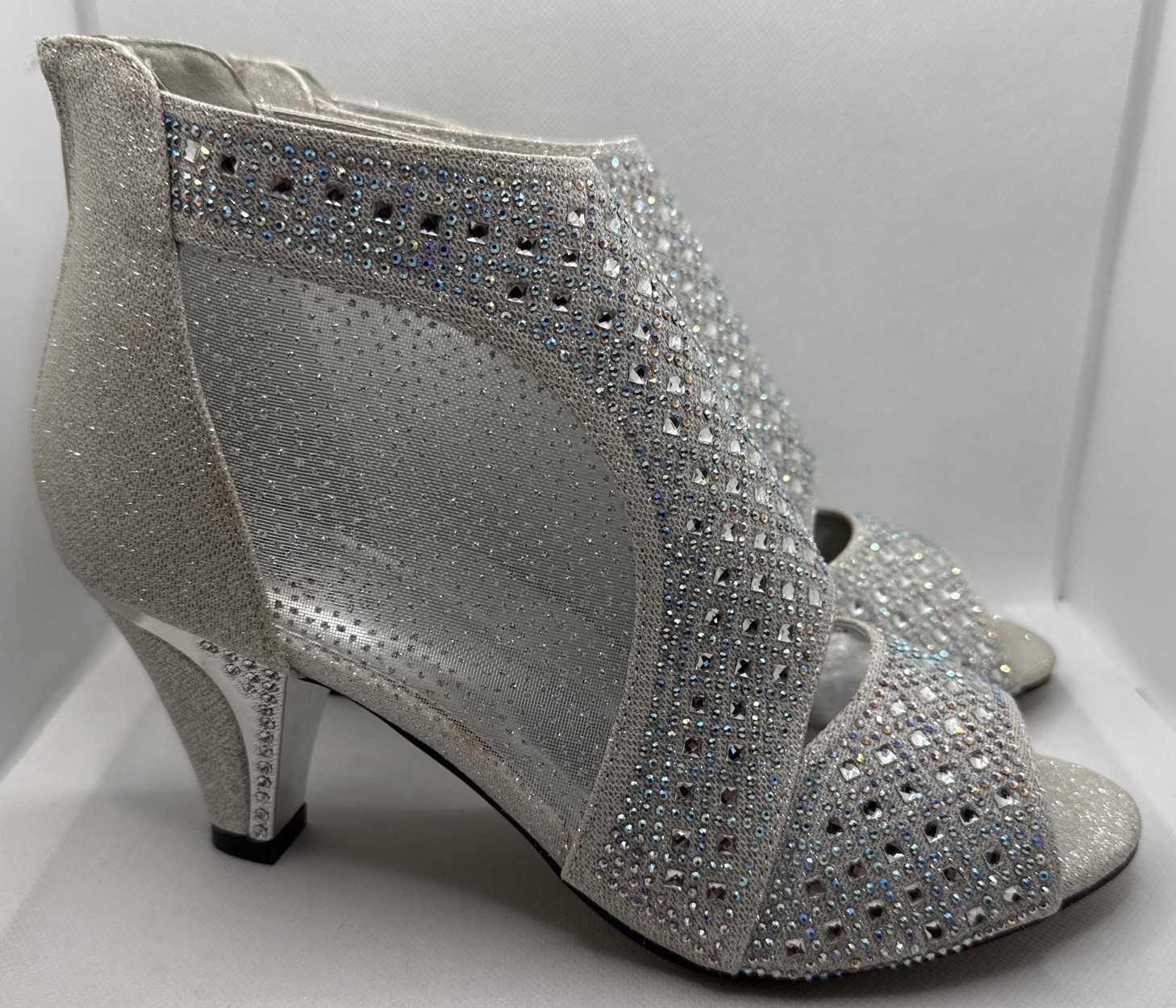 Valenti Franco  Silver Rhinestone & Glitter Mesh Open Toe Dress Shoe 8.5 b182 image 2