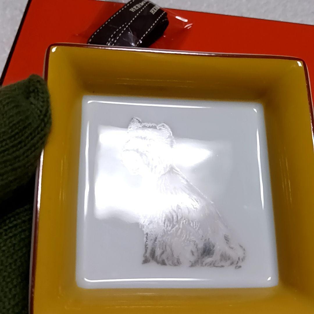 Hermes Octagonal Square Plate Set Dog Pair 2 Set Yellow W/Box Used