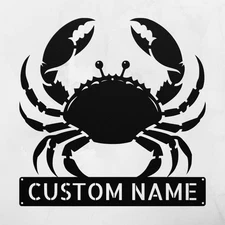 Custom Crab Metal Sign Wall Decor Personalized Beach Home Art Nautical Gift