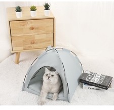 Cute Cat Teepee Cave, Cat Tent Foldable Indoor Outdoor with Thick Mat,Puppy Bed
