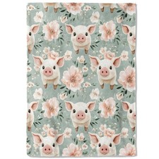 Cute Pig Fleece Blanket - 50x60in Adorable Piglet and Floral Throw Blankets,S