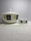 Vtg. Federal Glass milk glass atomic starburst 2.5 qt. casserole PLUS dish!!