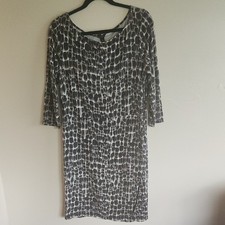 Ann Taylor Womens Size 12 Abstract 3/4 Sleeve Sheath Dress Black White Grey
