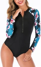 Long Sleeve Rash Guard UV Protection Zipper Surfing One Piece Swimwear UK 10-12 