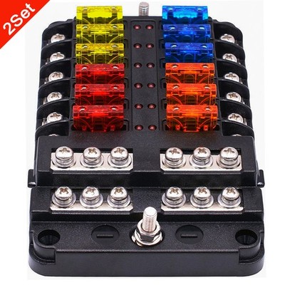 2x 12Way Blade Fuse Box Block Fuse Box Holder Auto Marine Bus Bar Car Kit 12-24V
