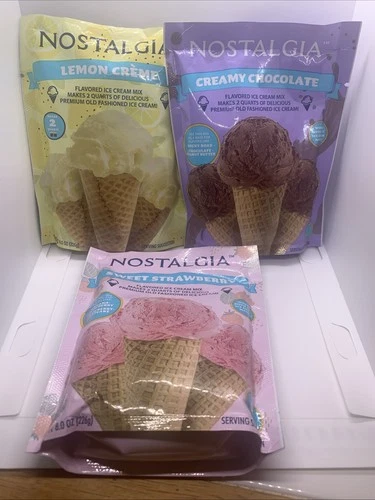 Lot of 3 Nostalgia Ice Cream Mix 8oz Packs Best By 12/25. 1 Straw 1 Choc 1 Van