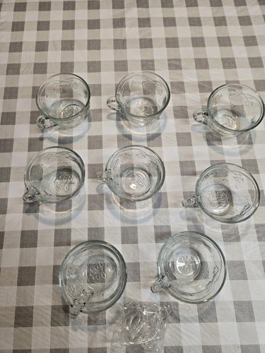 Vintage Anchor Hocking Savannah Flowern patttern Bowls Cups With Hangers. New...