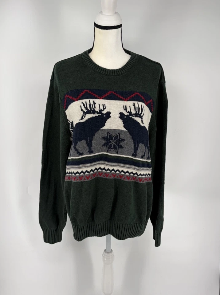 Suéter Dockers Moose de Colección Para Hombres Grande Verde Vacaciones Feria Isla Navidad De Colección Foto 2 de 4