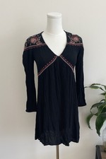 American Eagle Outfitters Black Boho Embroidered Floral Viscose Mini Dress XS
